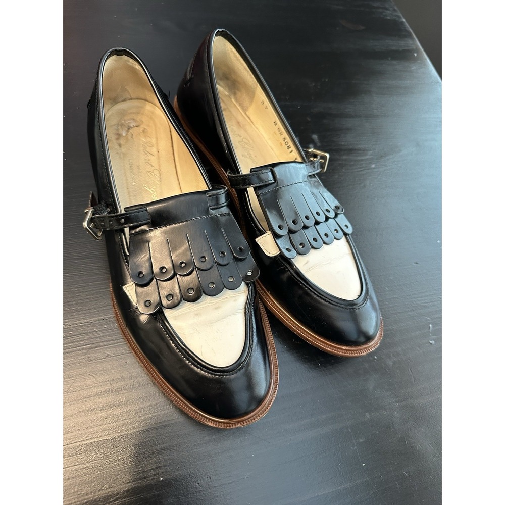 Vtg Robert Clergerie Paris Tassel Black White Patent Leather Shoes Loafers 37 -7